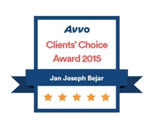 Avvo clients' choice award 2015 jan joseph bejar five stars